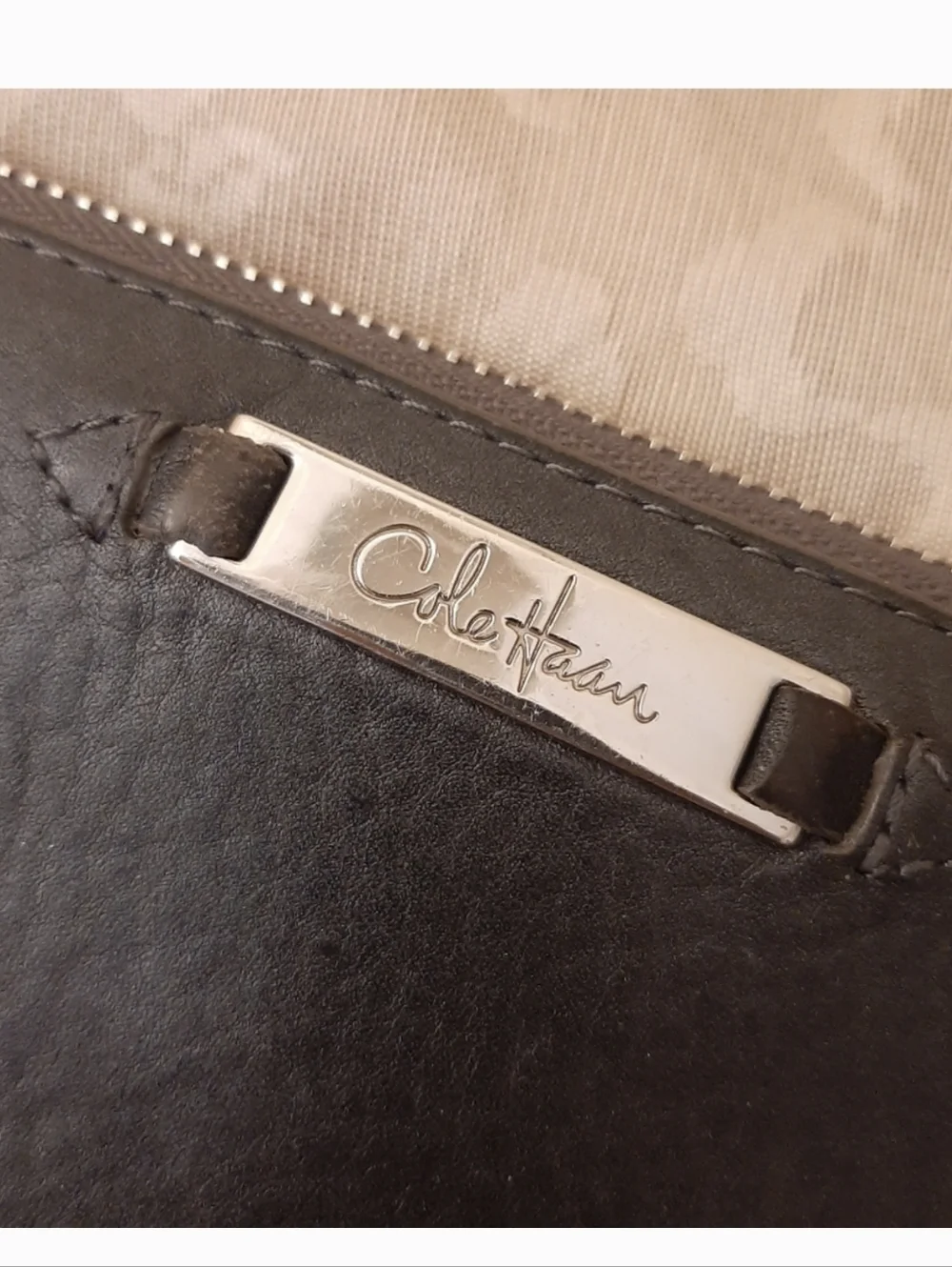Cole Haan Leather Wallet Continental Wallet Clutch Grey Blue Zip Around